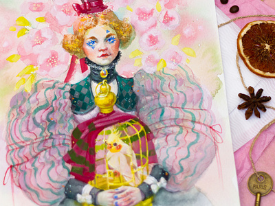 Watercolor + gouache Circus girl illustration art