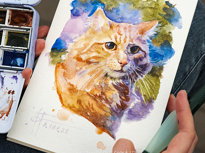 Cat portrait watercolor sketch