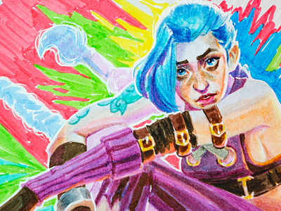 Jinx from Arcane series fanart drawing with brush pens arcane arcane fanart art artwork brush pens art character art character drawing character illustration drawing fan art fanart game design game illustration girl illustration girl portrait illustration jinx jinx fanart portrait drawing traditional art