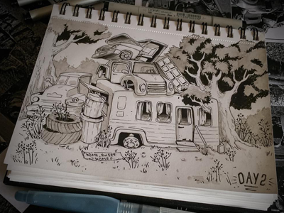 Inktober 2016 / Day 2 art cars cartoon copic day2 draw drawing ink inktober2016 junkyard sketch sketchbook
