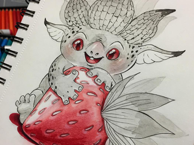 Strawberry monster / Inktober 2016 / Day 7 art cartoon characterdesign copic cute drawing ink inktober inktober2016 sketchbook