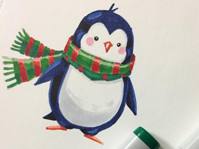 Penguin)) art cartoon christmas conceptart copic creativemarket cute drawing penguin sketch winter