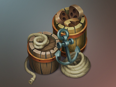 Pirates happy! anchor barrels game gameart gamedev indiegame items pirates props ropes ship