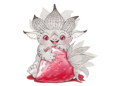 Strawberry Monster cartoon creatures cute drawing fairy forest illustration kids monster red sketch strawberry