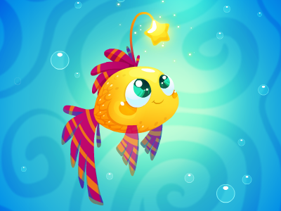 Golden fish cartoon characterdesign characterdevelopment creature cutest gameart gamedev illustration indiedev kids ocean star