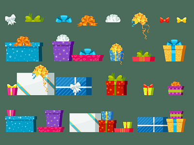 Christmas gift boxes pack birthday bowknot box celebration christmas flat gift illustration package party postcard present