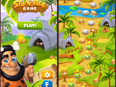 Stone Age Full Game Set cartoon game game assets game set gui illustration match 3 match 3 match3 mobile stone age stone gui