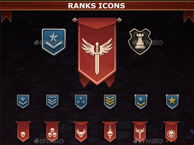 Ranks Icons badges chess flag game assets game icons game resources gui icons rank skill skull ui