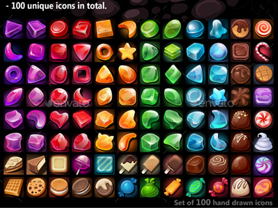 Sweets Icons cake candy chocolate food game assets game icons graphic assets icons items match 3 pie sweets