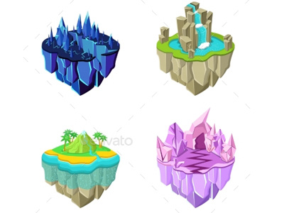 Isometric Game Islands Set game game illustration game islands game islands set graphic assets isometric isometric islands vector illustration