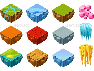 Isometric Bright Game Landscape Icons Collection game game assets game icon game icons game icons collection game landscape icons graphic assets icon icons icons collection isometric landscape