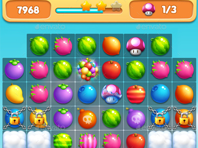 Fruits - Match 3 Game Assets 2d cute design farm fruits game game assets game gui game kits match 3 mobile mobile game