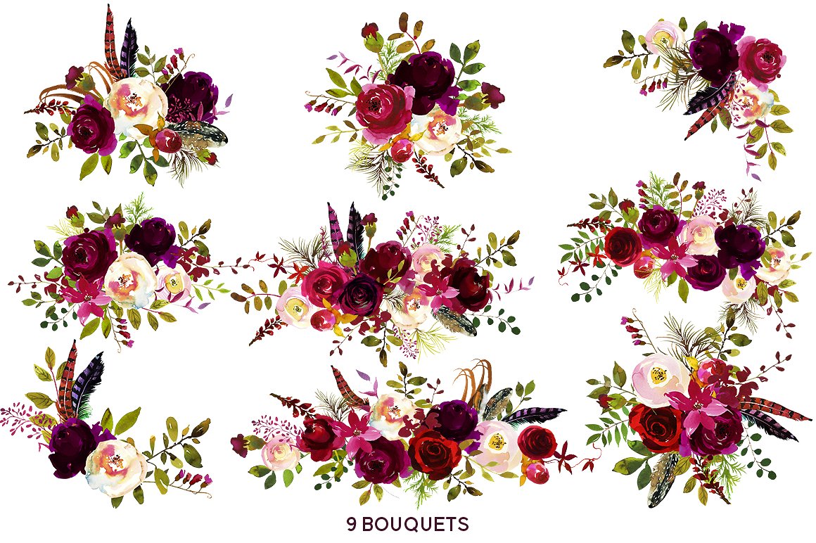 Dribbble - boho-bordo-wedding-florals-clipart-9-.jpg by Graphic Assets.