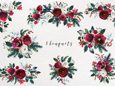 Download Christmas Watercolor Flowers Clipart By Graphic Assets On Dribbble