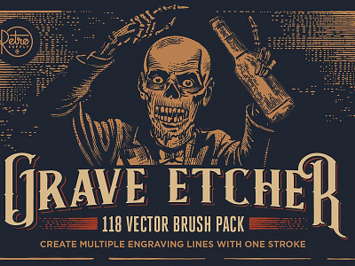 Grave Etcher | Engraving Brushes brushes engraving engraving brushes etch etching grave etcher illustrator retro retrosupply vector vector brush pack vintage