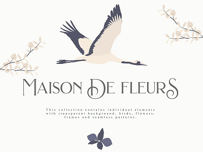 Maison de Fleurs Collection background birds elements floral flowers frames graphic assets graphic elements logo maison de fleurs patterns watercolor