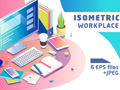 Isometric WorkPlace - FREE Download computer designer illustration isometric workplace isometry mobile notebook phone tablet template work workplace