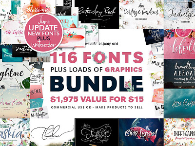 116 Fonts & Graphics Bundle bundle clipart floral clipart font fonts fonts bundle graphics graphics bundle logo modern calligraphy swashes watercolor