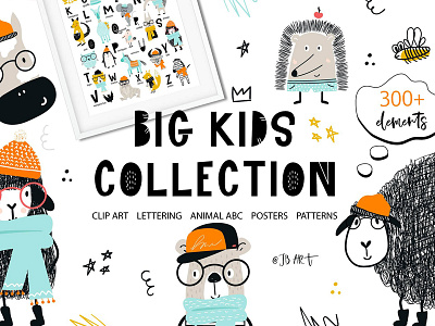 Big Kids Collection animal baby big kids collection character clip art creator illustration kids lettering posters seamless pattern vector