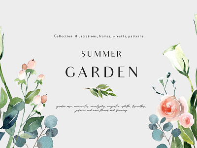 Summer garden - floral graphic set botanical floral floral arrangement floral graphic set floral pattern floral wreath flowers summer clipart summer flowers summer garden watercolor wedding clipart