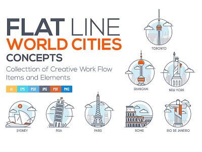 World skylines and Landmarks background banner building city concepts design flat line icon illustrations vector world cities world skylines