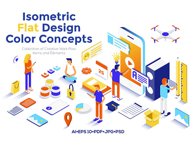 Flat design isometric illustrations business concepts design development education flat flat design icon illustrations isometric mobile modern