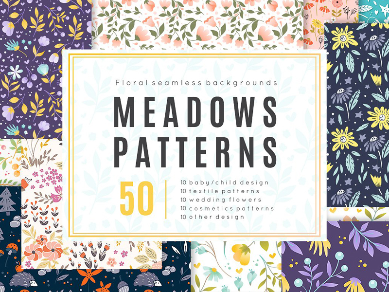 Meadow - 50 vector seamless patterns ( FREE DOWNLOAD ) textile patterns illustration texture backgrounds floral seamless background floral meadows patterns free download vector seamless patterns vector pattern seamless