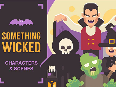 Halloween characters and scenes background banner cartoon character characters characters design design flat flat design graphic assets halloween halloween characters halloween scenes illustration scary scenes spooky vampire vector witch