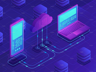 Isometric cloud storage concept background banner business cloud concept design development home page infographic isometric isometric design landing page networking page smartphone storage technology vector web app website
