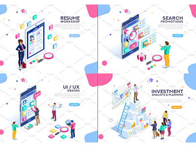 Banner & Landing Page Collection 01 application banner business concept creative design development finance flat flat design icon illustration isometric isometric design landing landing page technology vector web app website