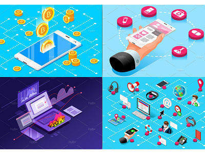 Banner & Landing Page Collection 05 application banner business concept creative design development finance flat flat design icon illustration isometric isometric design landing landing page technology vector web app website