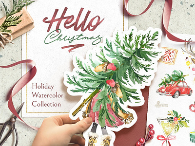 Hello Christmas. Watercolor Kit. boho watercolor christmas christmas clipart christmas decoration clipart floral clipart floral elements graphic assets hello christmas holiday holiday watercolor collection illustration merry christmas vector watercolor watercolor backgrounds watercolor clipart watercolor kit winter clipart winter flowers