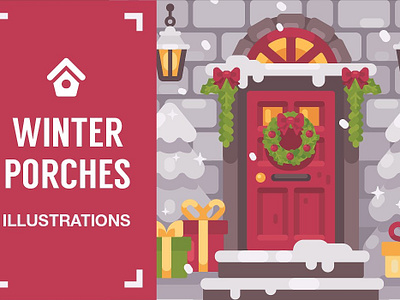 Winter porches background banner card christmas decoration design flat flat design flyer graphic graphic design greeting cards holiday illustration invitation merry new year vector winter winter porches