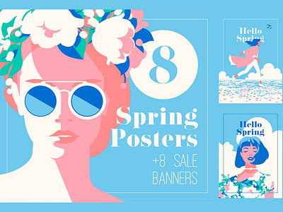 -50% 8 Spring Posters & Sale Banners advertising background banner banners card color design floral flower flyer graphic design illustration posters sale sale banners spring spring banners spring posters style vector