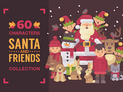 Santa & Friends Christmas characters banner card character character design characters christmas christmas characters flat design friends friends characters greeting happy illustration invitation merry new year poster santa santa characters vector