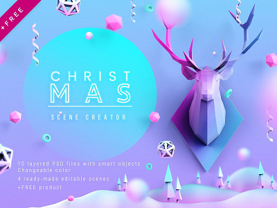 Christmas Scenes Creator celebration christmas christmas scenes creator christmas tree deer design futuristic gradient greeting card holiday holography layered modern party psd scene creator snowball snowflake stylish trendy