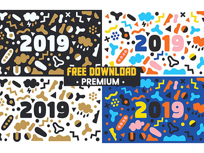 Free Premium Download - 2019 New Year vector background set banner cartoon christmas color decoration design element free free download free premium download illustration new year new year background new year vector postcard texture vector vector background vector background set wallpaper