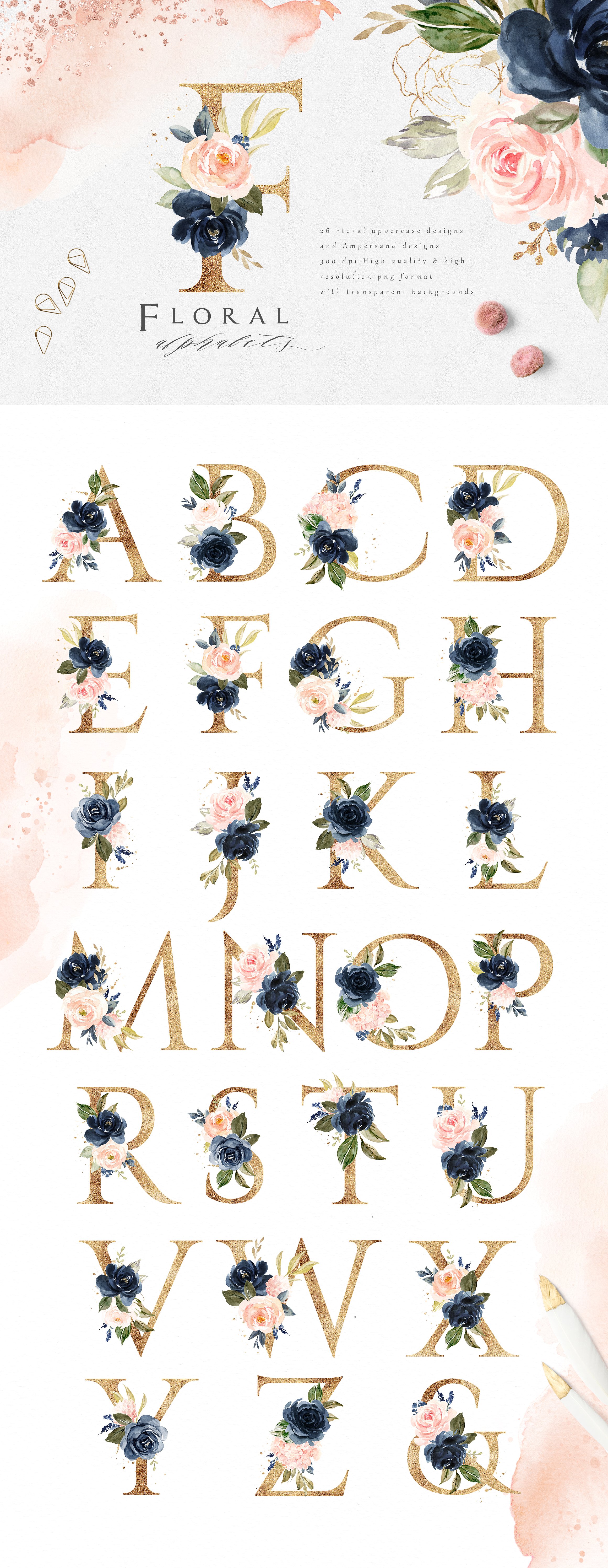 Blush & Navy-Watercolor Graphic Set by Graphic Assets on Dribbble