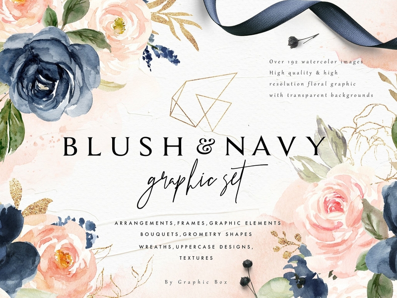 Download Blush & Navy-Watercolor Graphic Set by Graphic Assets on ...