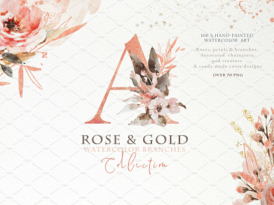 Rose Gold arrangements arrangements branches characters decoration floral flowers gold golden illustration lettering letters monograms petals pink postcard rose rose gold rose gold arrangements roses watercolor