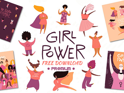 FREE Premium Download - Girl Power Vector Set, Art & Quotes art background clipart design design elements doodle elements flat flat design girl power graphic assets hand drawn illustration logo minimalist modern poster print vector vector set