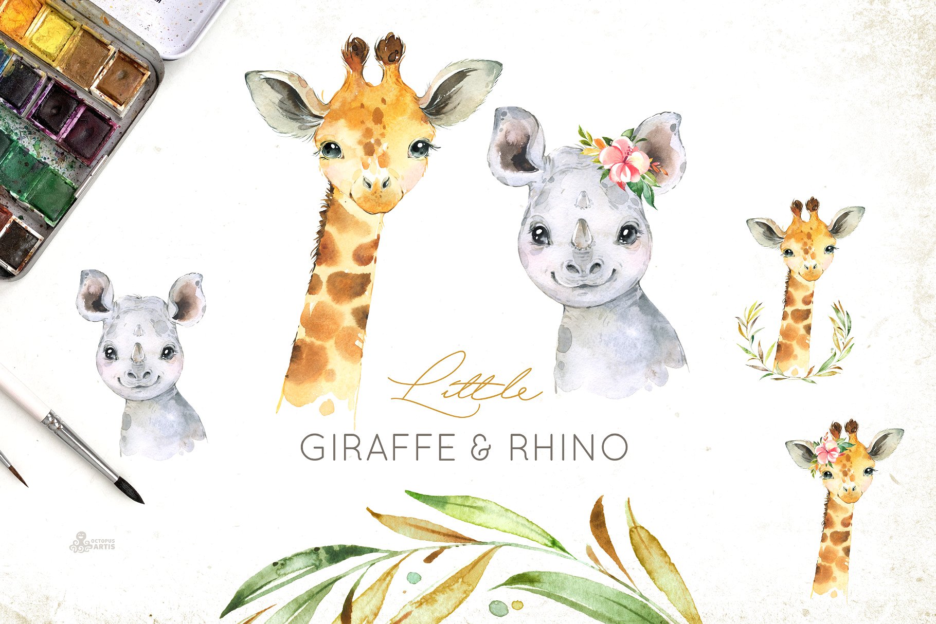 Africa Little  Watercolor  Animals  by Graphic Assets on 