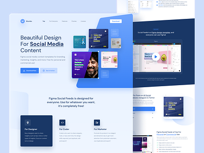 Landing Page For Figma Social Feeds blue branding design homepage illustration landing page product design ui ui design web design