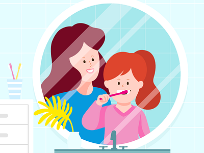 Tooth brushing characters child design digital illustration