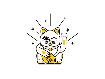 Maneki-neko cat character design digital graphic illustration japan lineal yellow