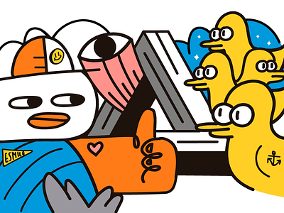 The family 2d art character cool design doodle duck illustration