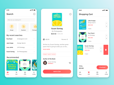 Bookstore App Concept app daily ui design gradient color interface iphone x minimal product card search shop app shopping card shot sketch ui ux