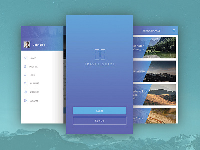 Travel Guide app blue dribbble gui mobile photoshop purple travel ui