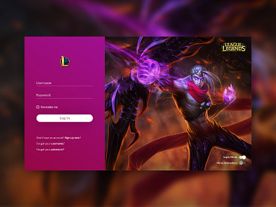LOL Login Screen - Varus dribbble game league of legends login lol pink redesign riot games ui user interface ux varus