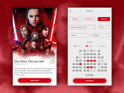 Movie Ticket Reservation App Concept mobile app red star wars user experience user interface web design
